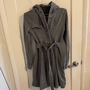 Armani Exchange Wimen’s Grey Mid-Length Jacket with Hood and Belt XS